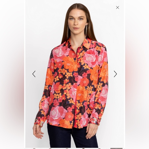 Johnny Was Becca Button Down Shirt Medium Silk - Picture 6 of 16